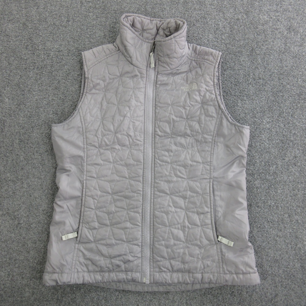 The North Face Vest Womens Small Gray Quilted Insulated Full Zip Pockets Warm